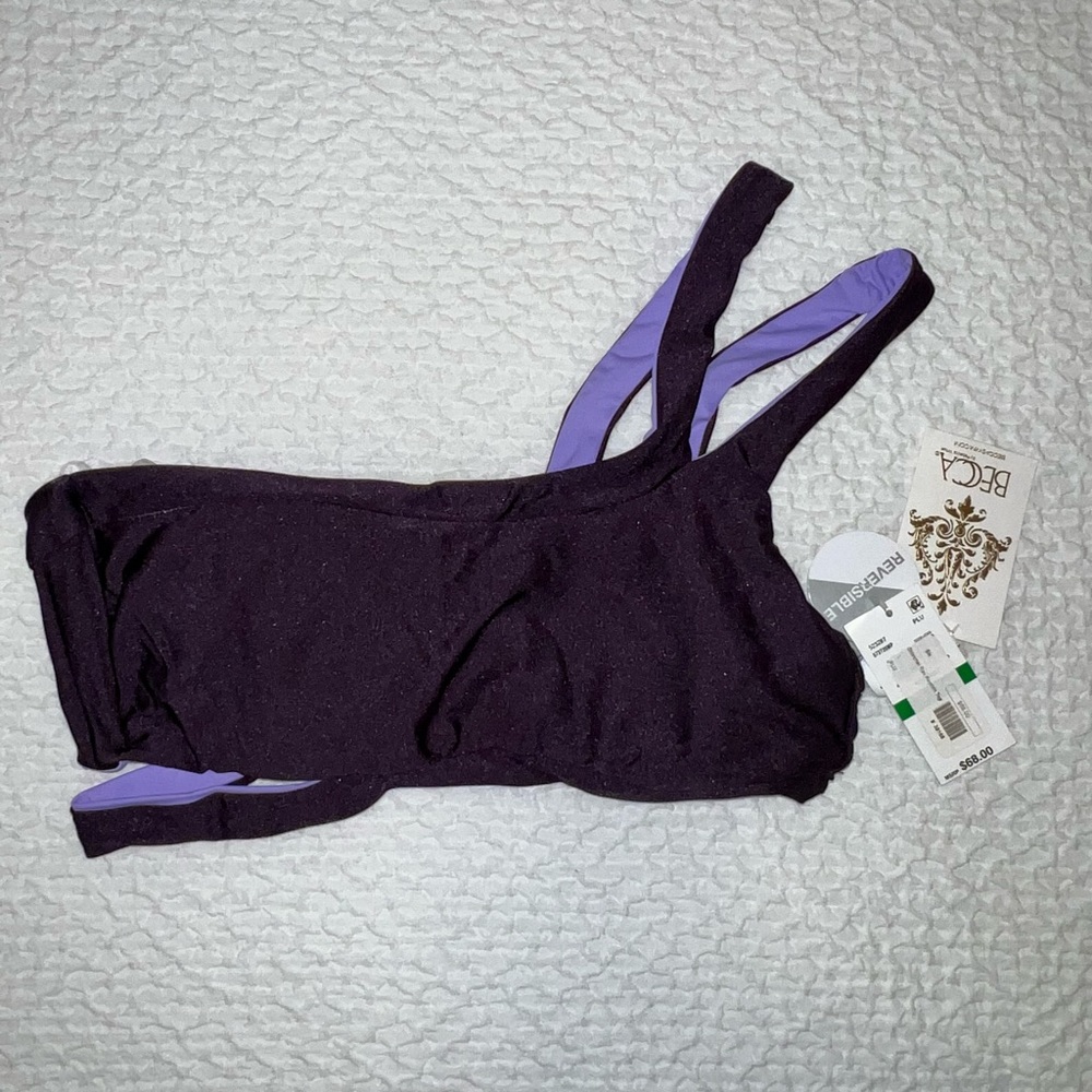 BECCA Jetsetter Reversible Asymmetrical Bikini Swim Top in Purple